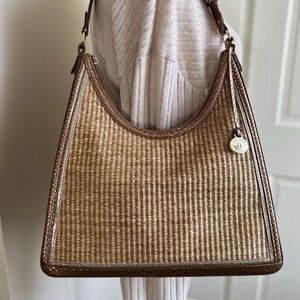Brahmin Tabitha Medium Shoulder Bag Honey Brown Sandalwood Straw & Leather